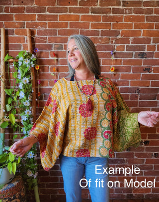OOAK Spring Collection - Reversible Cosmic Drift Kantha Poncho Top - 2 Tops in 1!