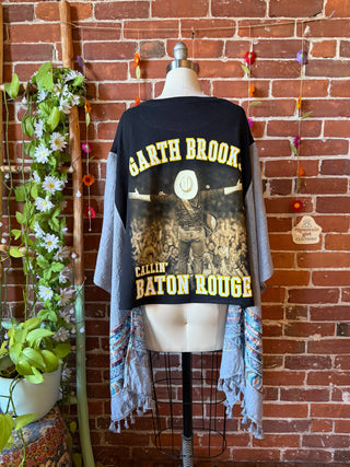 OOAK Autumn Collection- Upcycled Garth Brooks Inspired Embroidered Hi Lo Poncho Tee