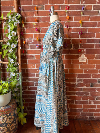 Size Small-Medium Meadow Mosaic 100% Cotton Short Sleeve Dress - Fair Trade Made