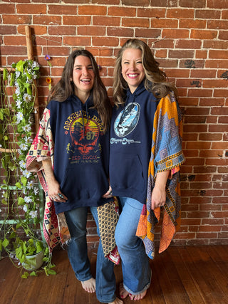 Upcycled Grateful Dead Red Rocks Inspired Kantha Poncho Hi Lo Hoodie