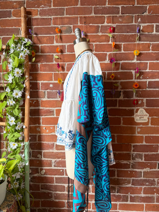 OOAK Summer Collection- Upcycled Embroidered Rayon + Silk Flowy Hi Lo Poncho Top