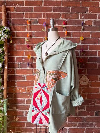 OOAK Summer Collection- Upcycled Dolly Parton Patchwork Butterfly Hoodie Size M/L