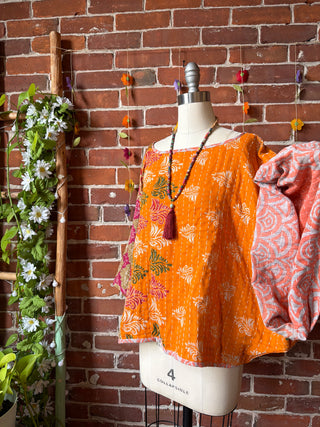 OOAK Summer Collection - Reversible Cosmic Drift Kantha Poncho Top - 2 Tops in 1