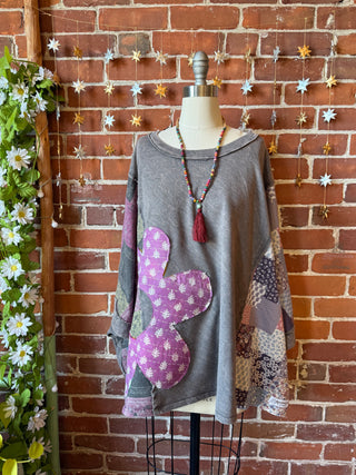 OOAK Winter Collection - Upcycled Kantha Flower Patch Patchwork Poncho Style Top 🌼