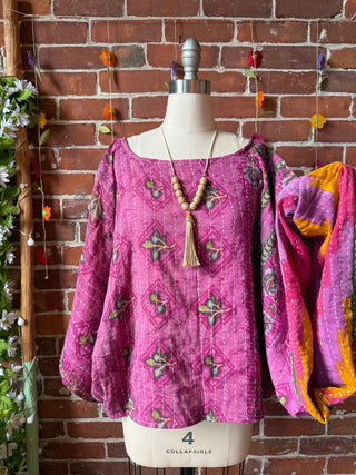 OOAK Summer Collection - Reversible Cosmic Drift Kantha Poncho Top - 2 Tops in 1!