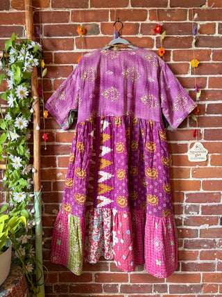 Coffee In The Morning Kantha Dress - Fits up to 3X - 100% Cotton- Fair Trade Made