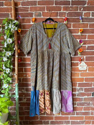 Coffee In The Morning Kantha Dress - Fits up to 3X - 100% Cotton- Fair Trade Made