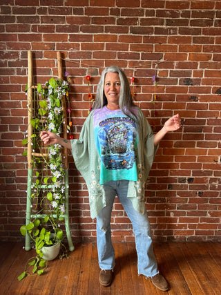 Grateful Dead Ship Of Fools Inspired Daisy Embroidered Floral Poncho