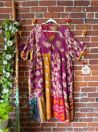 Coffee In The Morning Kantha Dress - Fits up to 3X - 100% Cotton- Fair Trade Made