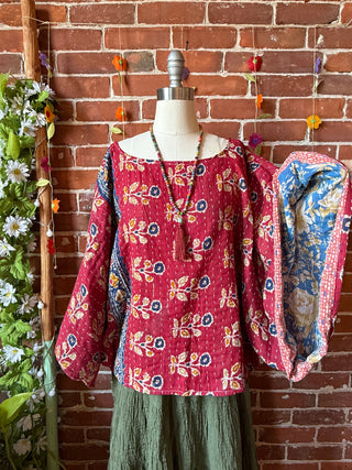 OOAK Summer Collection - Reversible Cosmic Drift Kantha Poncho Top - 2 Tops in 1