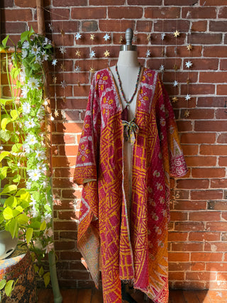 OOAK Autumn Collection-Reversible Stardust Kantha Ruana Jacket With Pockets