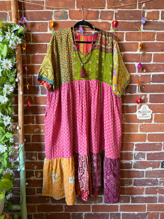 Coffee In The Morning Kantha Dress - Fits up to 3X - 100% Cotton- Fair Trade Made