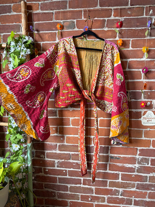 Plus Size Nova Kantha Bell Sleeve Wrap Top- 100% Cotton - Fair Trade Made