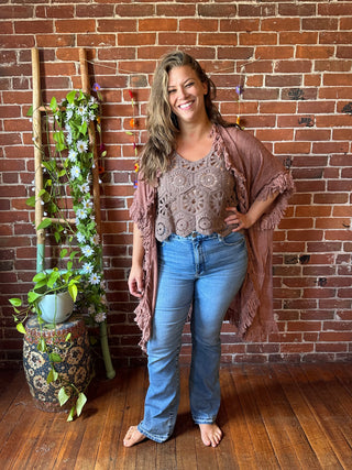 100% Cotton Gauze Boho Fringe Kimono Layer - Blush