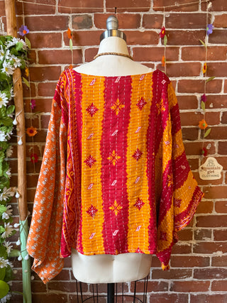 OOAK Summer Collection - Reversible Cosmic Drift Kantha Poncho Top with Luna Butterfly- 2 Tops in 1