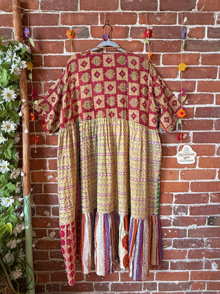 Coffee In The Morning Kantha Dress - Fits up to 3X - 100% Cotton- Fair Trade Made
