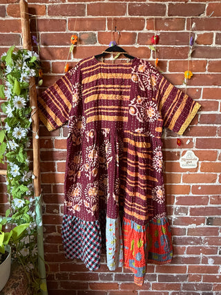 Coffee In The Morning Kantha Dress -Fits up to Size 3X - Fair Trade Made