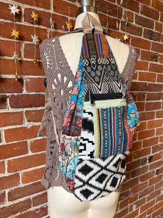 Bohemian Upcycled Patchwork Triangular Backpack