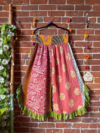 Coffee In The Morning Kantha Ruffle Wide Leg Lounge Pants - Fits up to 2X - Fair Trade Made