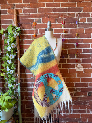 OOAK Autumn Collection- Upcycled Peace Sign Kantha Patchwork Soft Oversized Scarf
