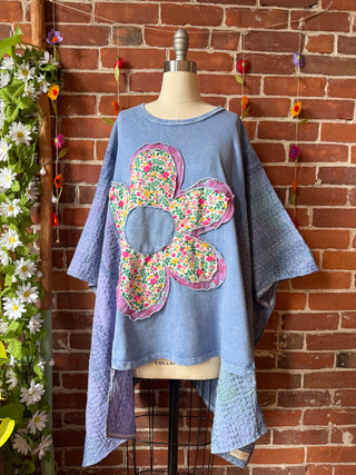OOAK Autumn Collection - Upcycled Flower Patchwork Hi Lo Kantha Poncho Top 🌼