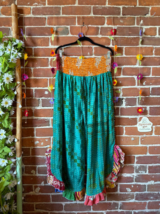 Coffee In The Morning Kantha Ruffle Wide Leg Lounge Pants - Fits up to 2X - Fair Trade Made