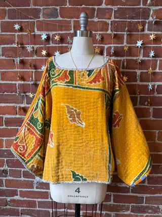 Cosmic Drift Reversible Kantha Poncho Top