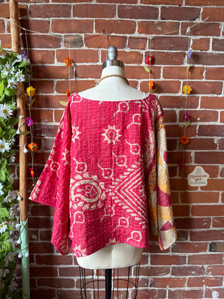 OOAK Spring Collection - Reversible Cosmic Drift Kantha Poncho Top - 2 Tops in 1!