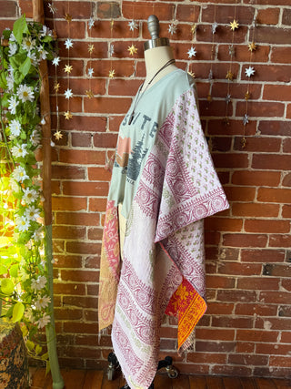 OOAK Autumn Collection- Upcycled Yosemite Hi Lo Kantha Poncho Croppee Top