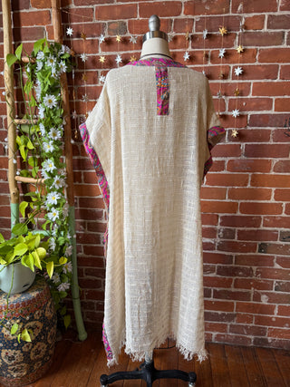 100% Cotton Cream Woven Fringe Kimono Robe