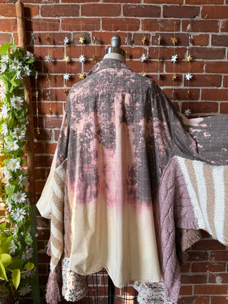 OOAK Winter Collection- Birdsong Knit + Bleach Plaid Button Up Wing Style Poncho Jacket