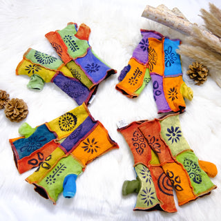 Sierra Recycled Patchwork Boho Hand Warmers / Fingerless Gloves