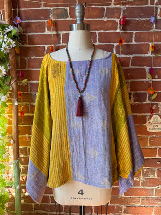 OOAK Autumn Collection - Reversible Cosmic Drift Kantha Poncho Top - 2 Tops in 1