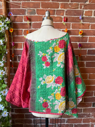 Cosmic Drift Reversible Kantha Poncho Top