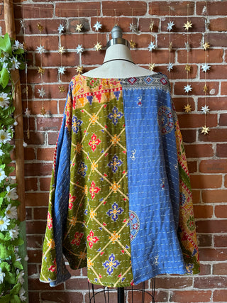 Into The Mystic Bell Sleeve Kantha Pullover Top w/Pockets