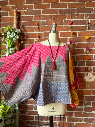 OOAK Summer Collection - Reversible Cosmic Drift Kantha Poncho Top - 2 Tops in 1