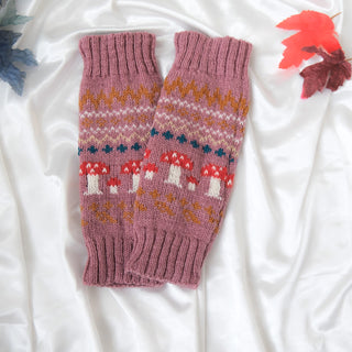Mushroom Knit Fair Isle Fleece Lined Leg Warmers