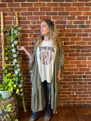 Stevie Nicks Inspired Mystical Sage Embroidered Hi Lo Top