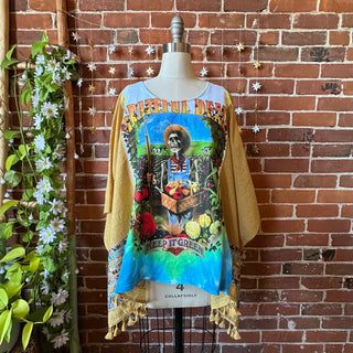 Grateful Dead Keep It Green Inspired Embroidered Poncho Tie Dye Top