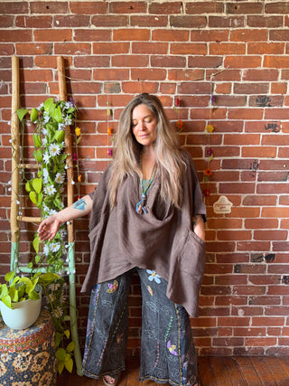 Earth & Sky Linen Cowl Poncho Top - Made in Italy - 2 Colors Available