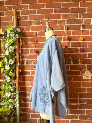 OOAK Spring Collection - Upcycled Kantha Peace Sign Patch Patchwork Poncho Style Top ☮️