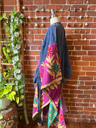 OOAK Winter Collection - Kantha Front Wrap Hi Lo Poncho Top