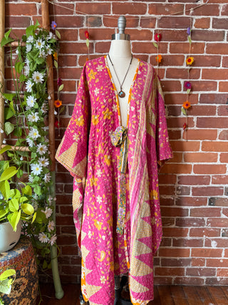 OOAK Autumn Collection-Reversible Stardust Kantha Ruana Jacket With Pockets