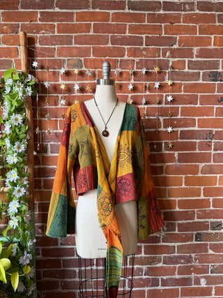 Upcycled Grateful Dead Inspired Organic Cotton Bell Sleeve Wrap Top