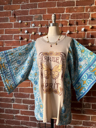 Upcycled Free Spirit Kantha Trapeze Bell Sleeve Top