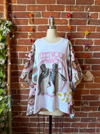 OOAK Summer Collection- Upcycled Fleetwood Mac Inspired Vintage Butterfly Patch Poncho Tee