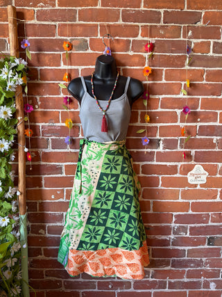 Size Small-Large Reversible Upcycled Sari Silky Wrap Skirt - Fair Trade Made