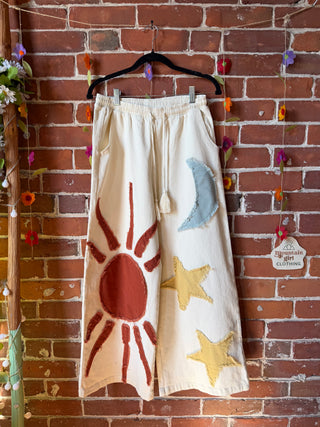 Good Vibes Artisan Bloom Celestial Patch Wide Leg Pants - Multiple Sizes