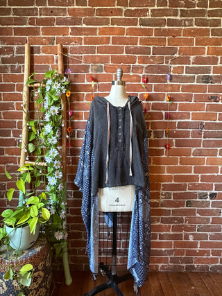 OOAK Autumn Collection- Upcycled Cotton Gauze Hi Lo Hoodie Poncho