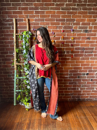 Upcycled Hi Lo Kantha Poncho Top